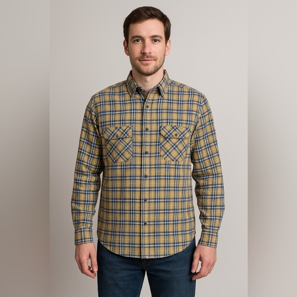 LACOSTE Men's Long Sleeve Button Down Plaid Modern Fit Shirt, Yellow/ Blue - XL - Picture 10 of 10